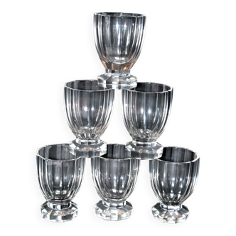 Série de 6 verres gobelets alcool art deco en cristal taillé de baccarat polygonal 10 côtes