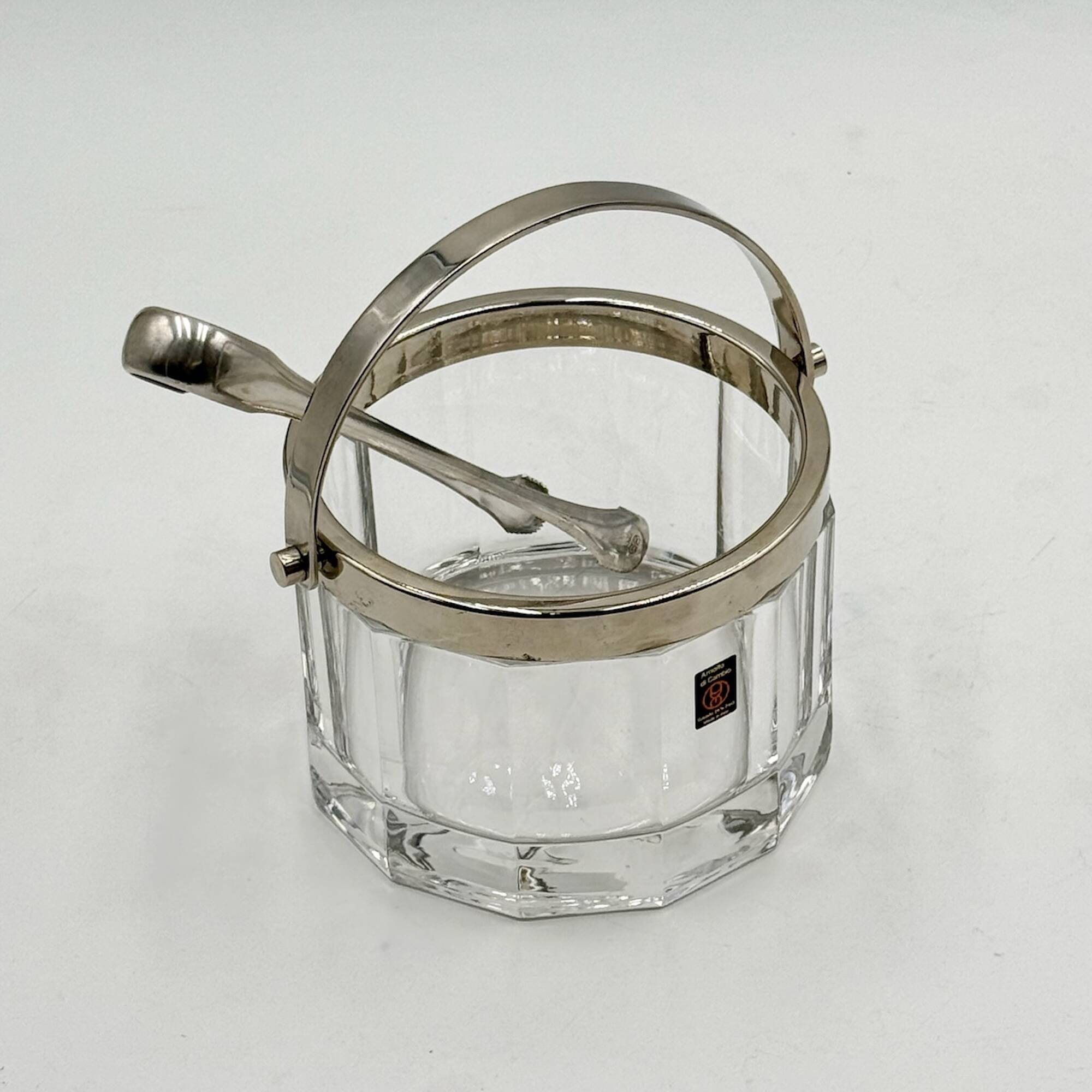 Arnolfo Di Cambio Vintage Ice Bucket in Crystal and Metal, 1980s