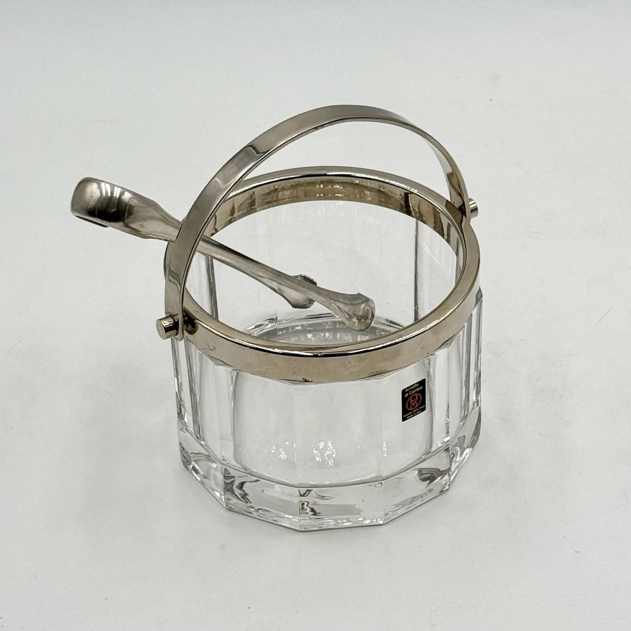 Arnolfo Di Cambio Vintage Ice Bucket in Crystal and Metal, 1980s