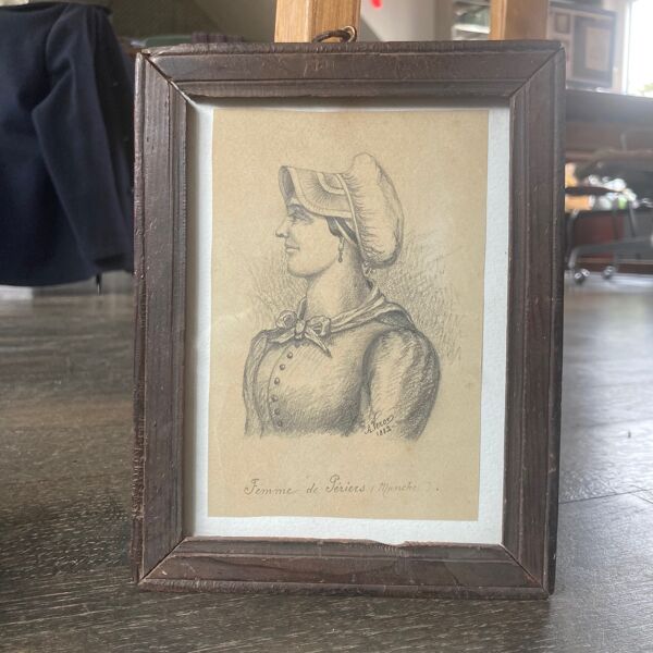 Dessin au crayon d'une femme normande par Alexandre René Veron