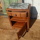 Antique bedside table in solid oak with a marble top.