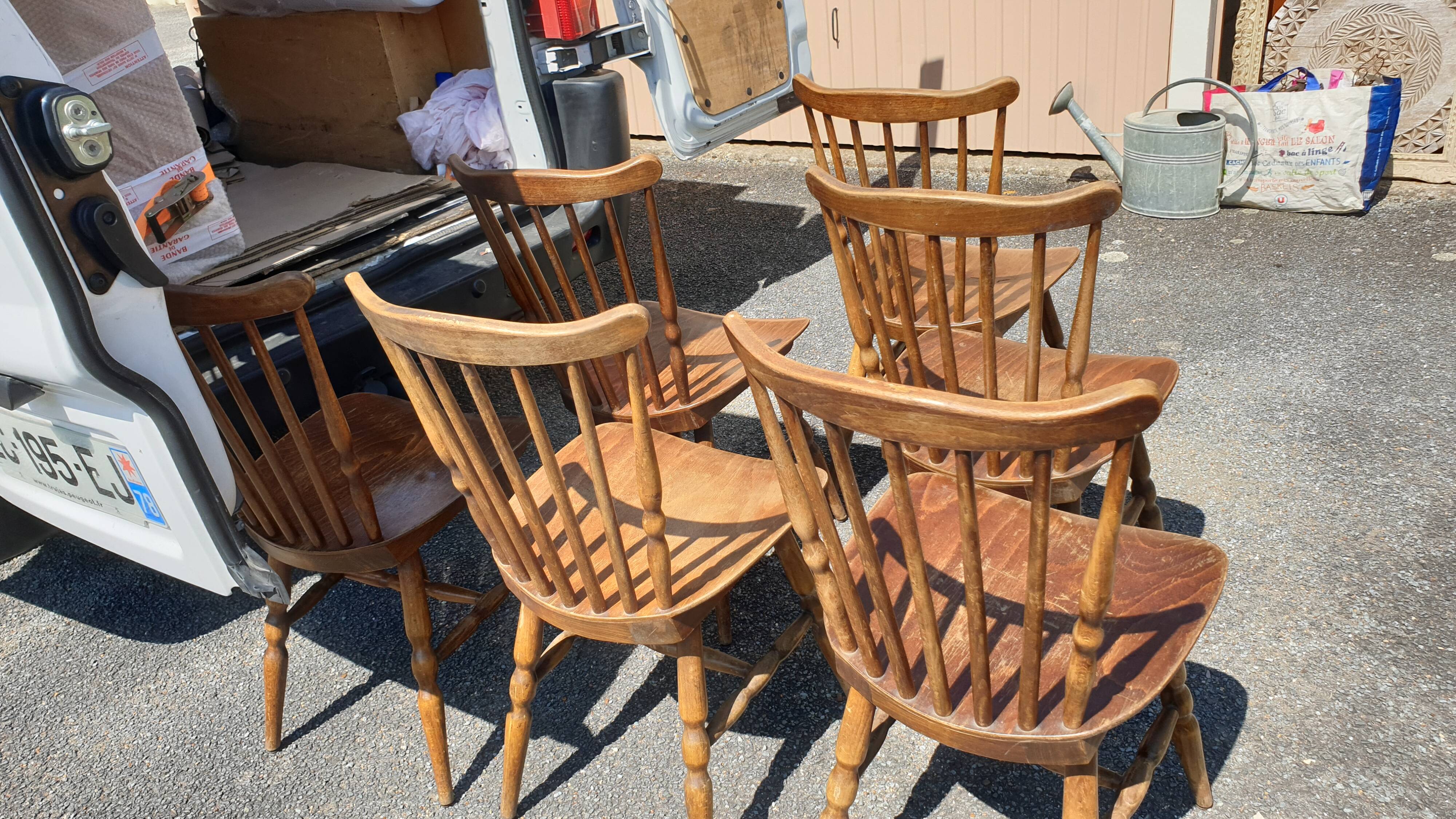 6 seventies wood comb chairs