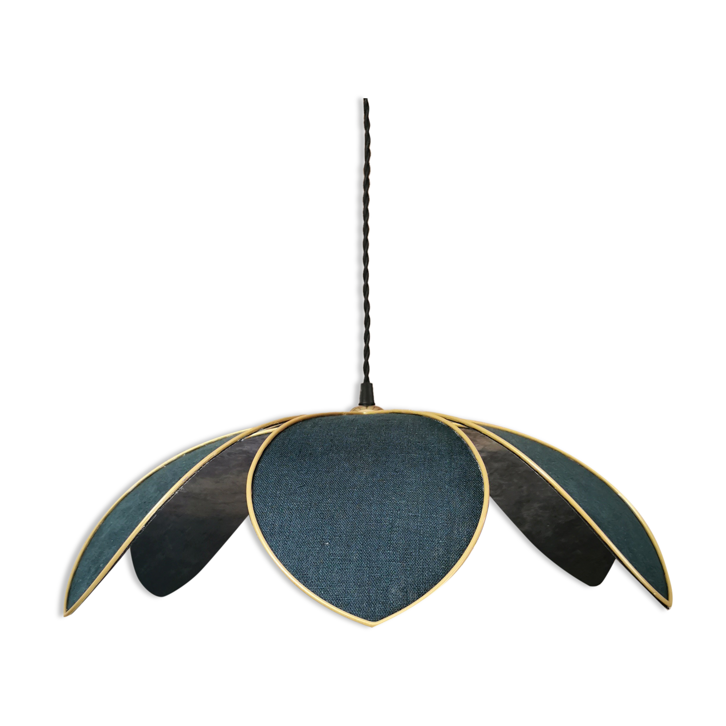 Suspension lamp flower, petals linen blue oil