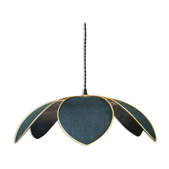 Suspension lamp flower, petals linen blue oil