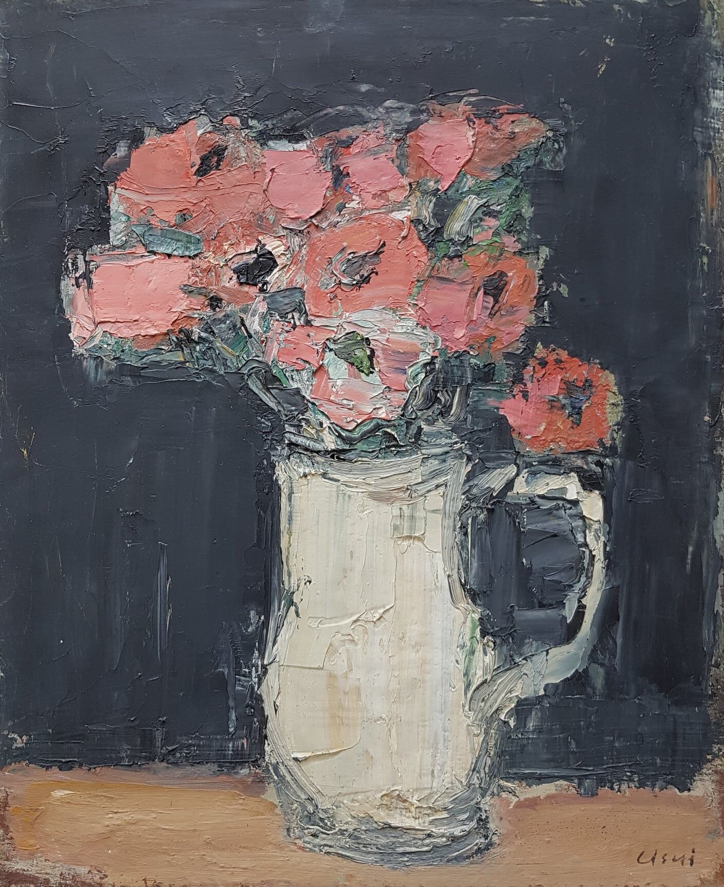 Nagao Usui painting "flowers with a white pitcher"