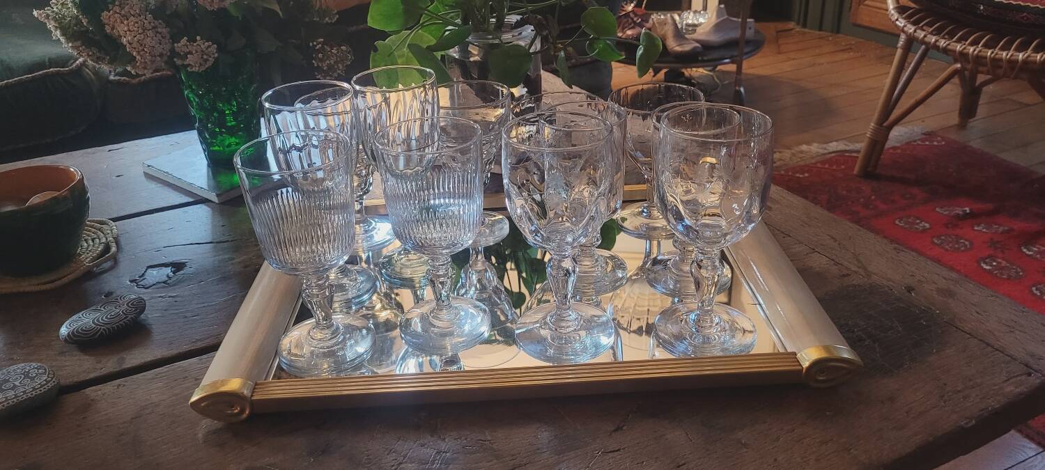 Set of 12 antique stemmed glasses