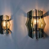 Paire d'appliques veca, verre murano vert, italie 1970