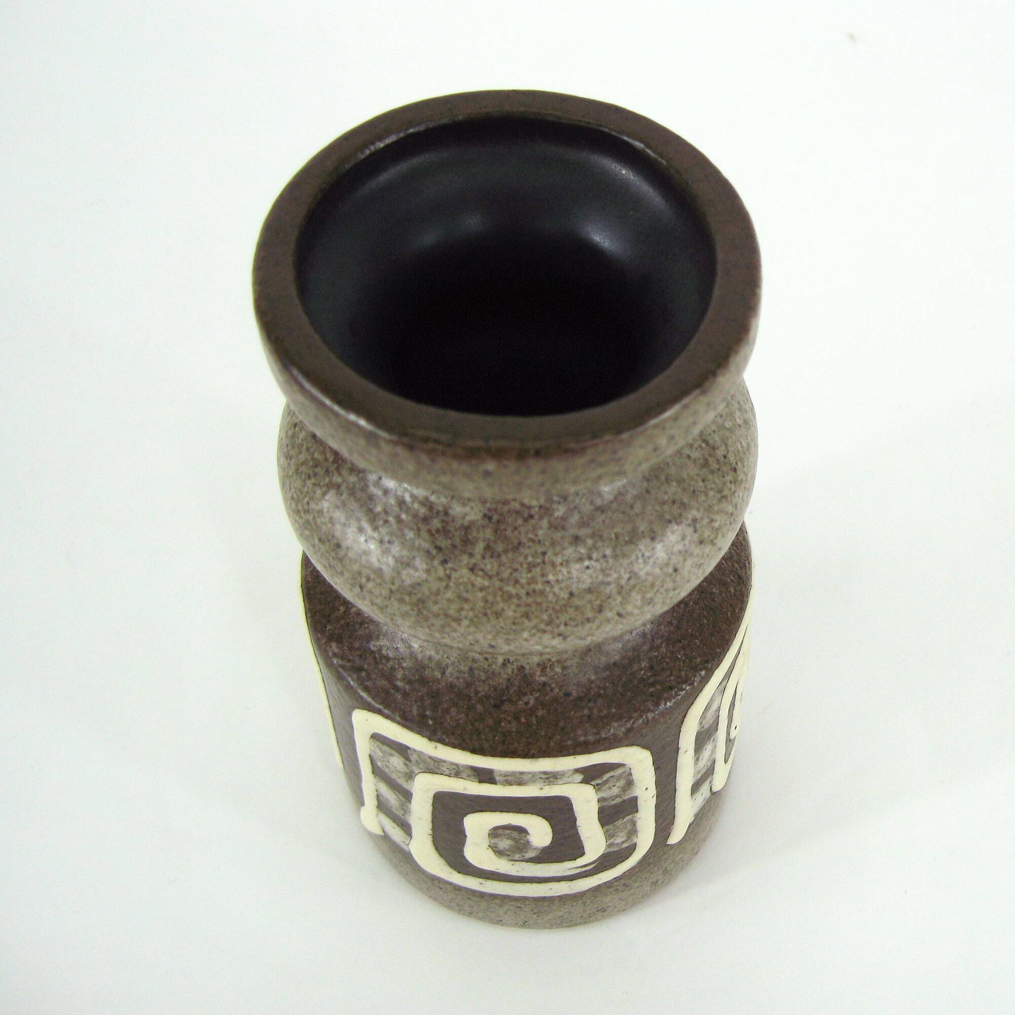 Small brown and beige ceramic vase - VEB Haldensleben - vintage 60s