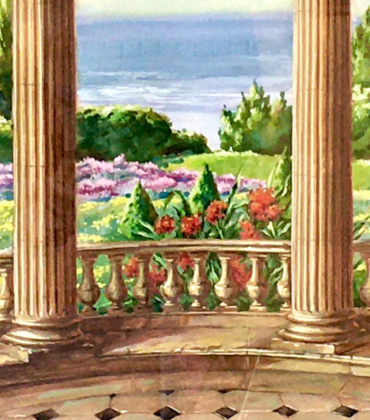 Landscape in gouache framed