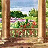 Landscape in gouache framed