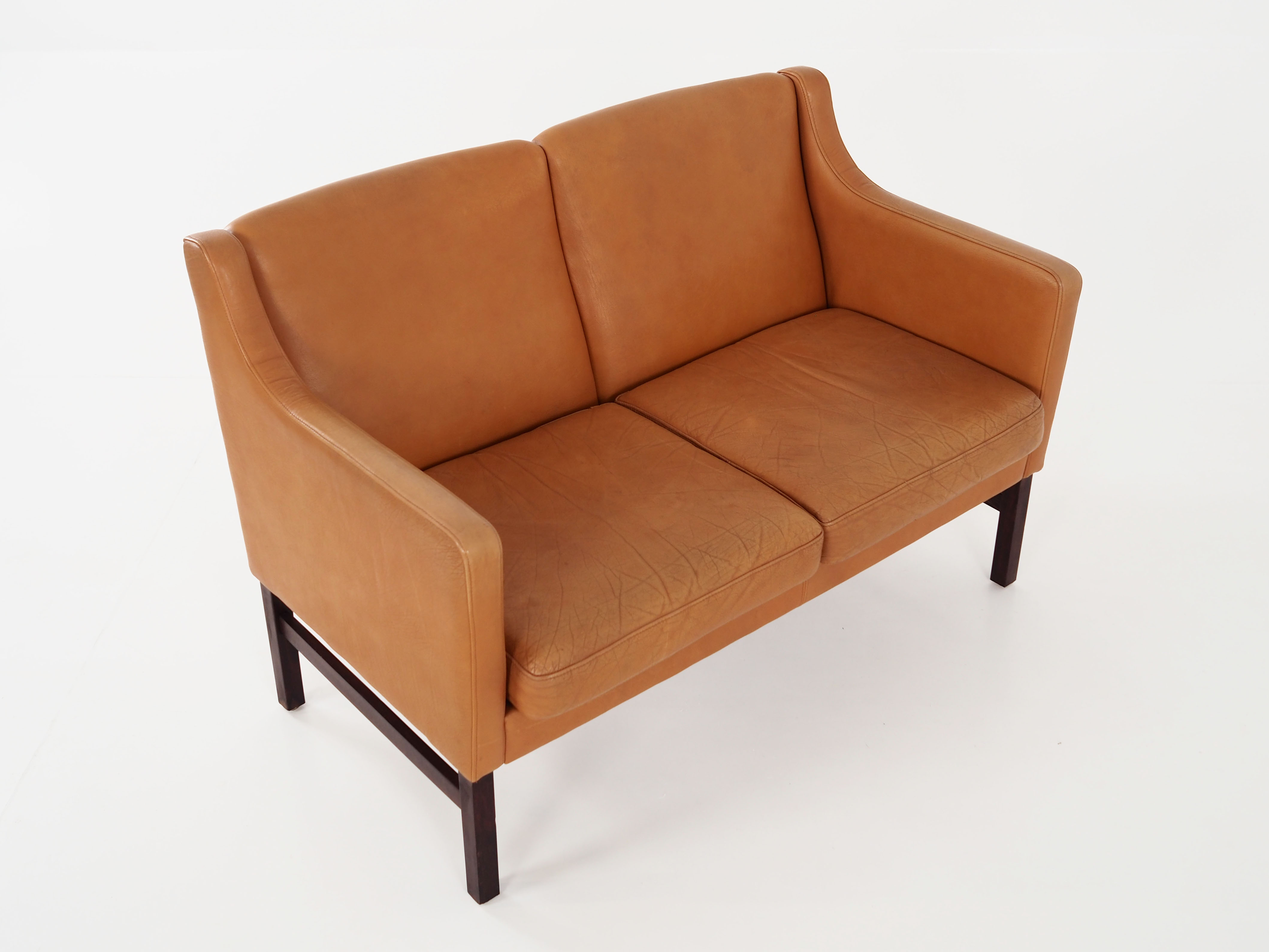 Leather two-seater sofa, 70s Scandinavian design