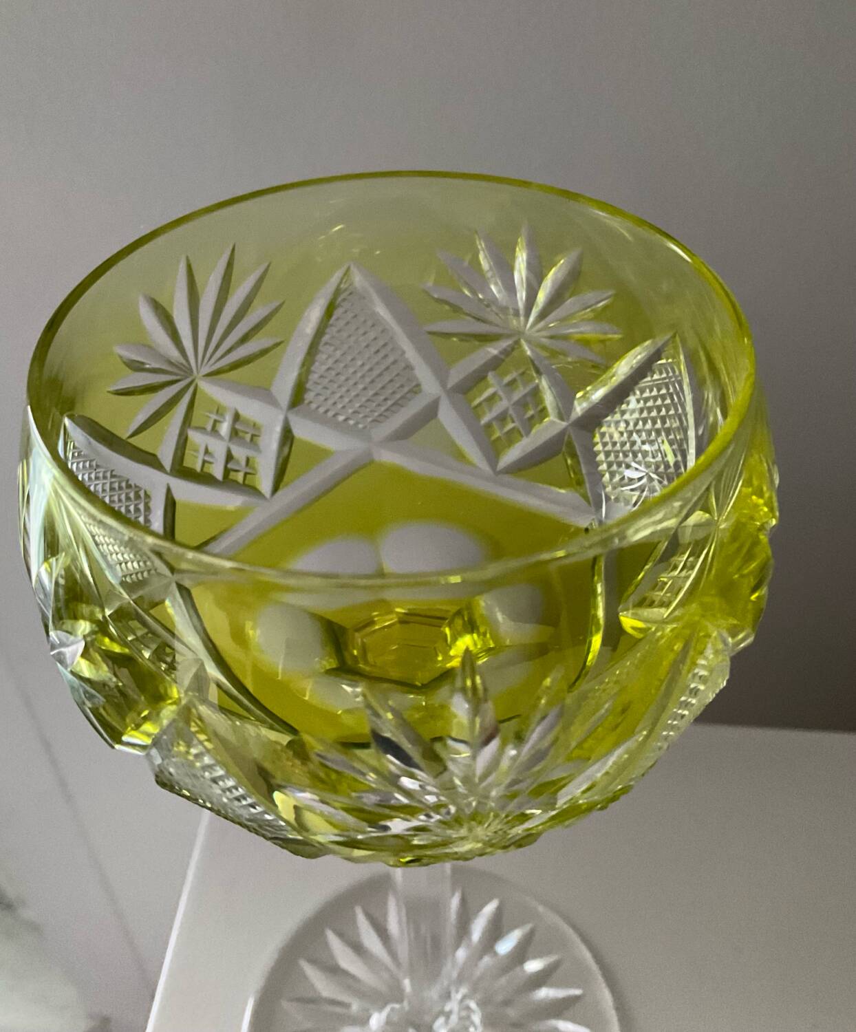 Pair of cut crystal wine glasses