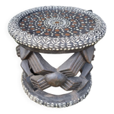 African bamileke coffee table decorated with cowries and coins