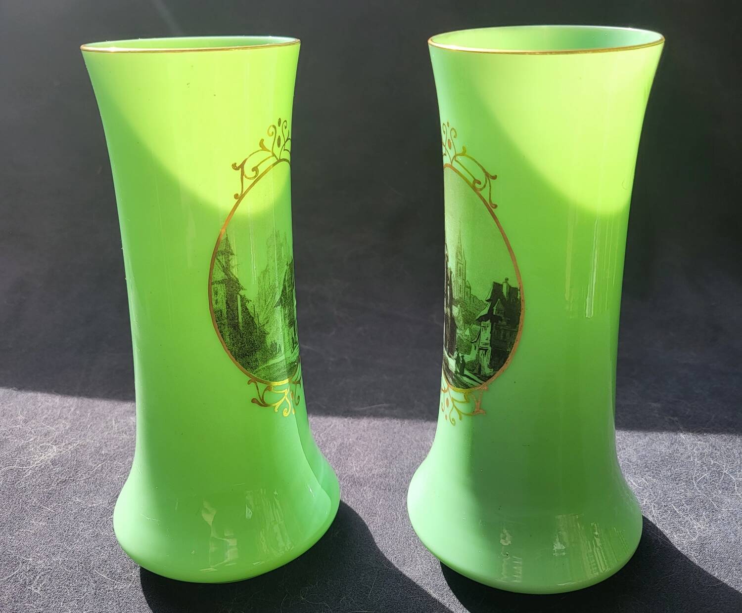 Pair of 19th century green opaline vases