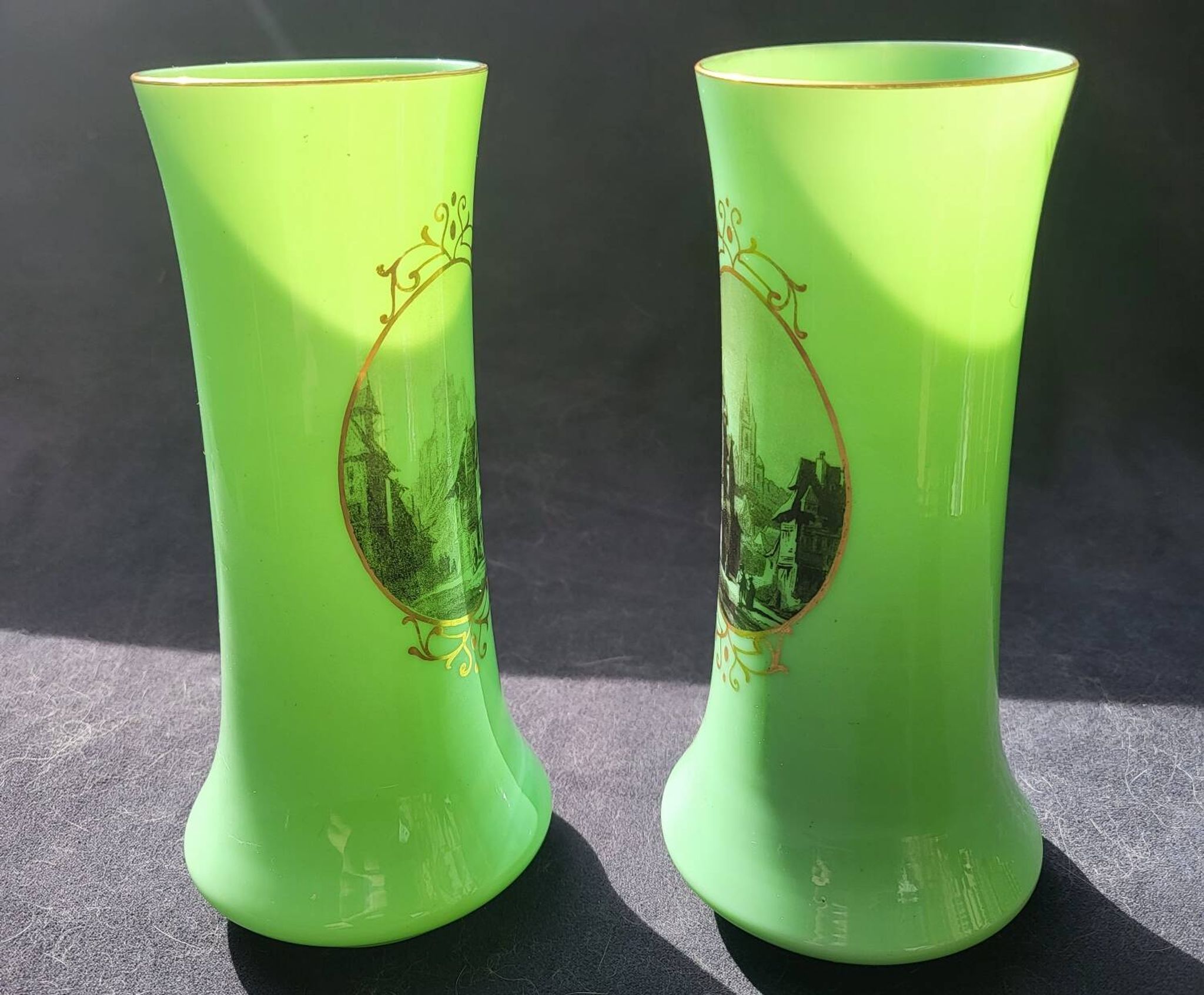 Pair of 19th century green opaline vases