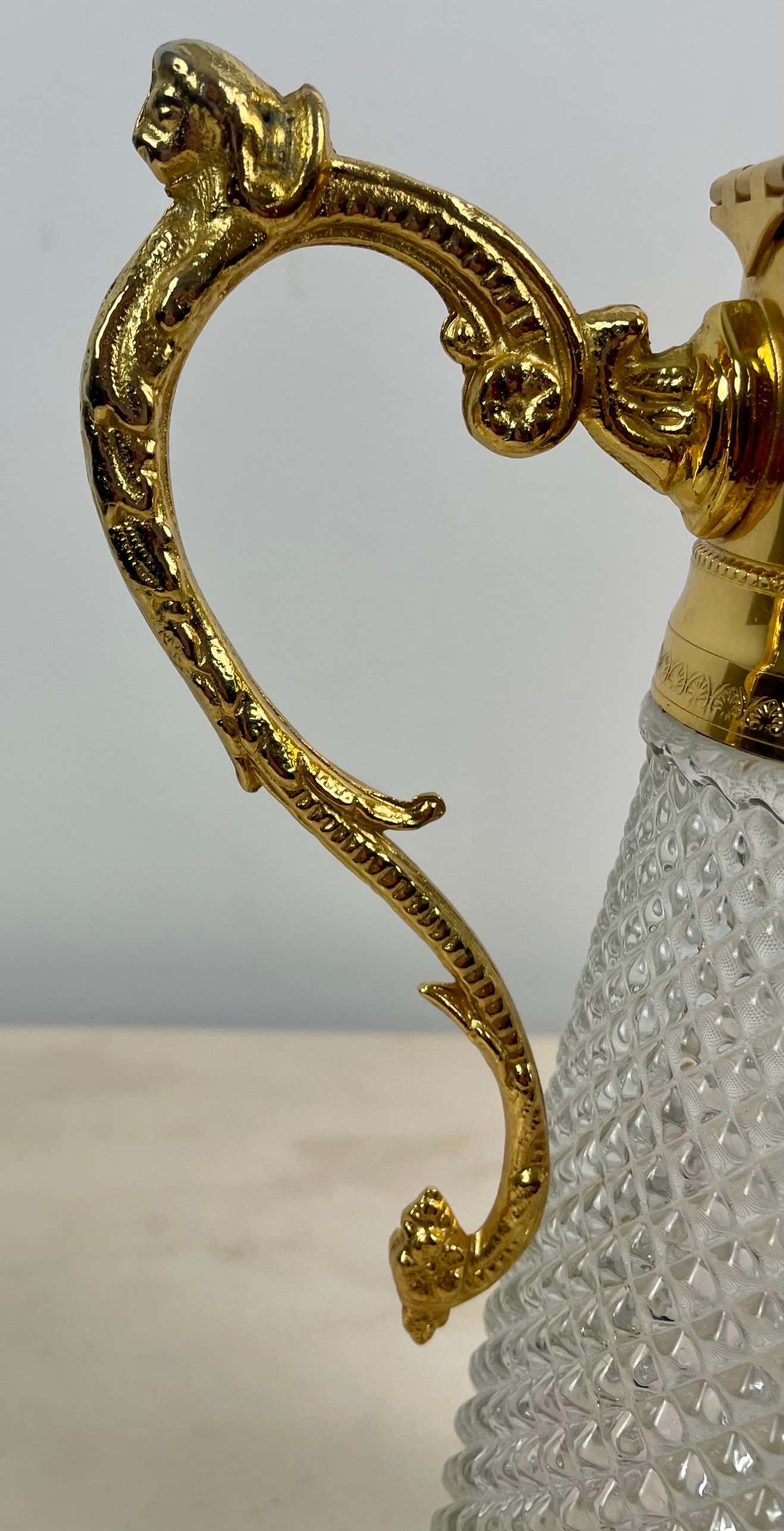 Crystal ewer with diamond tip and gilded metal - decanter - Italy 1930 - Art Deco