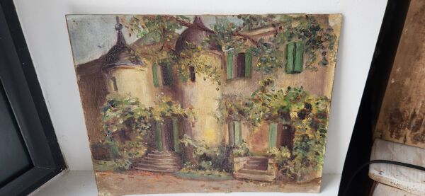 Peinture sur carton, grande demeure