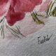 Watercolor flowers painting on paper, signed fields, undated, unframed, blue orange red naif