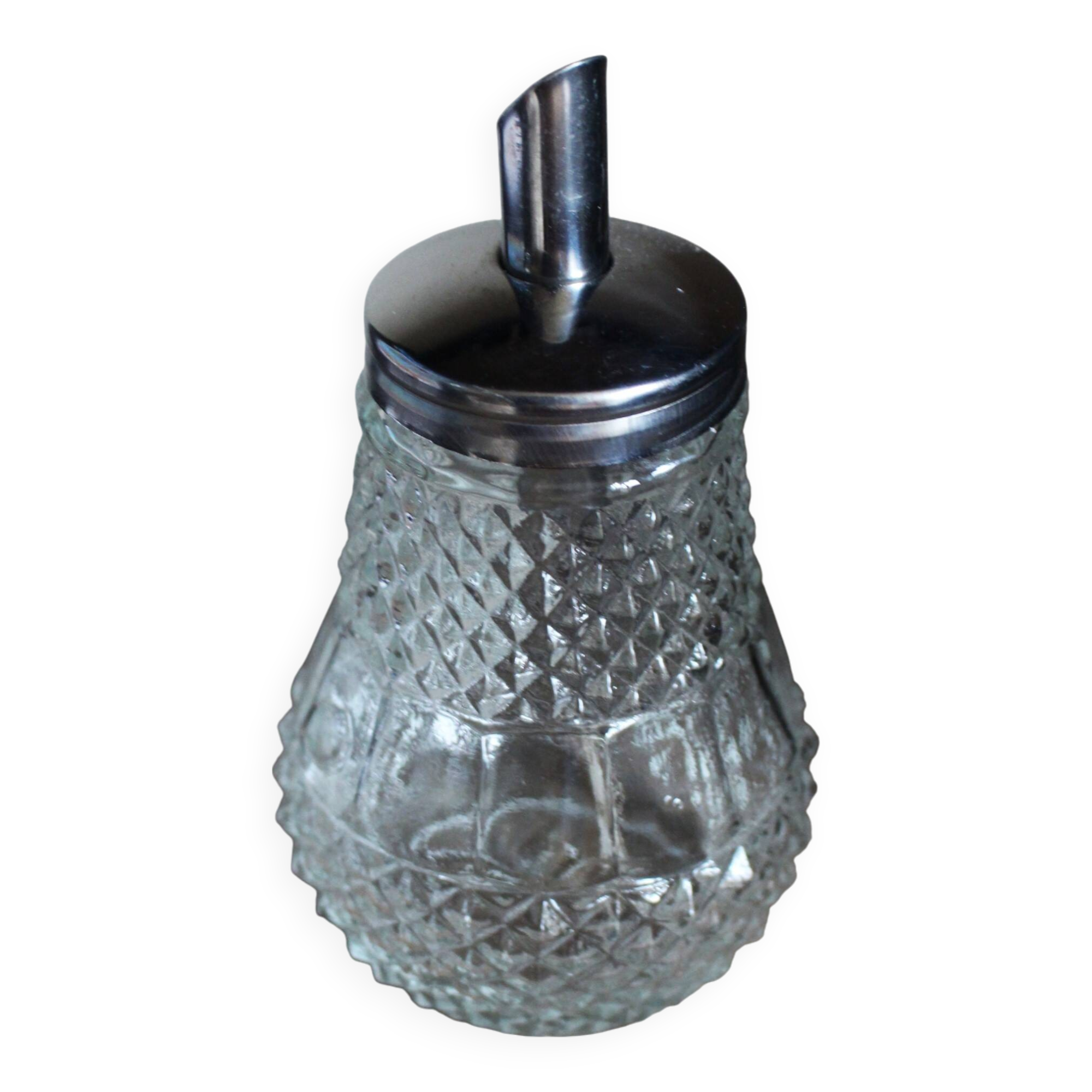 Vintage sugar bowl in chiseled glass Metal pourer