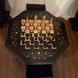 Octagonal chess table marquetry