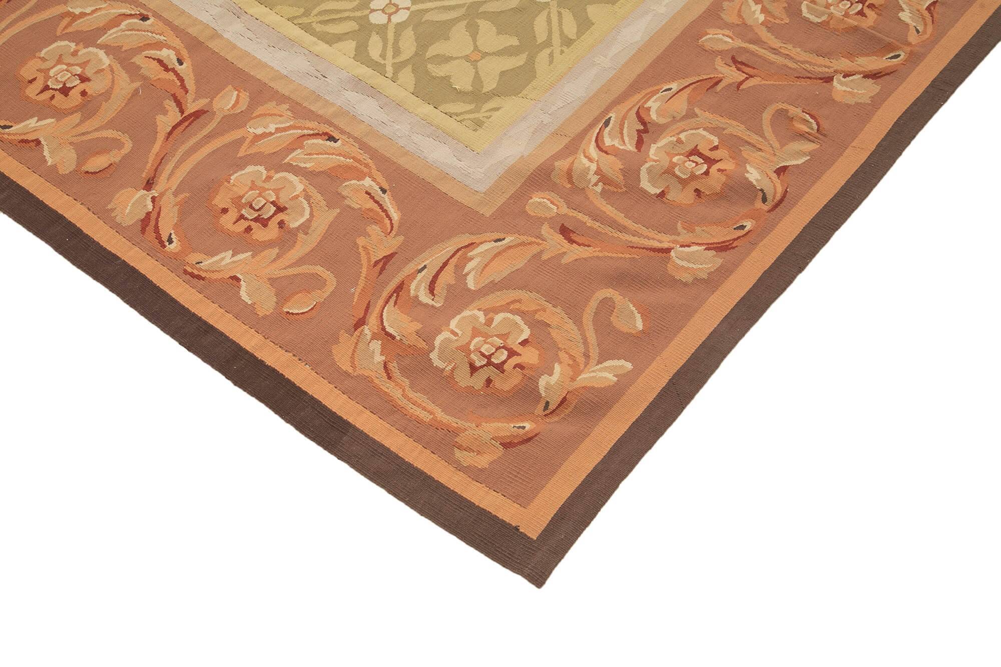 Handmade European Vintage Aubusson Kilim 261 cm x 365 cm