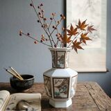 Vintage Hexagonal Japanese Porcelain Vase – Landscape Decoration