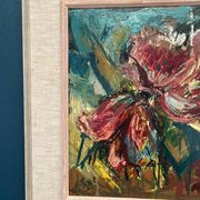 Original Swedish Oil on Panel – "Pink Flower" by Owe Wessbohn – Signed – Vintage and Framed – 69 × 51 cm (27.2" × 20.1")