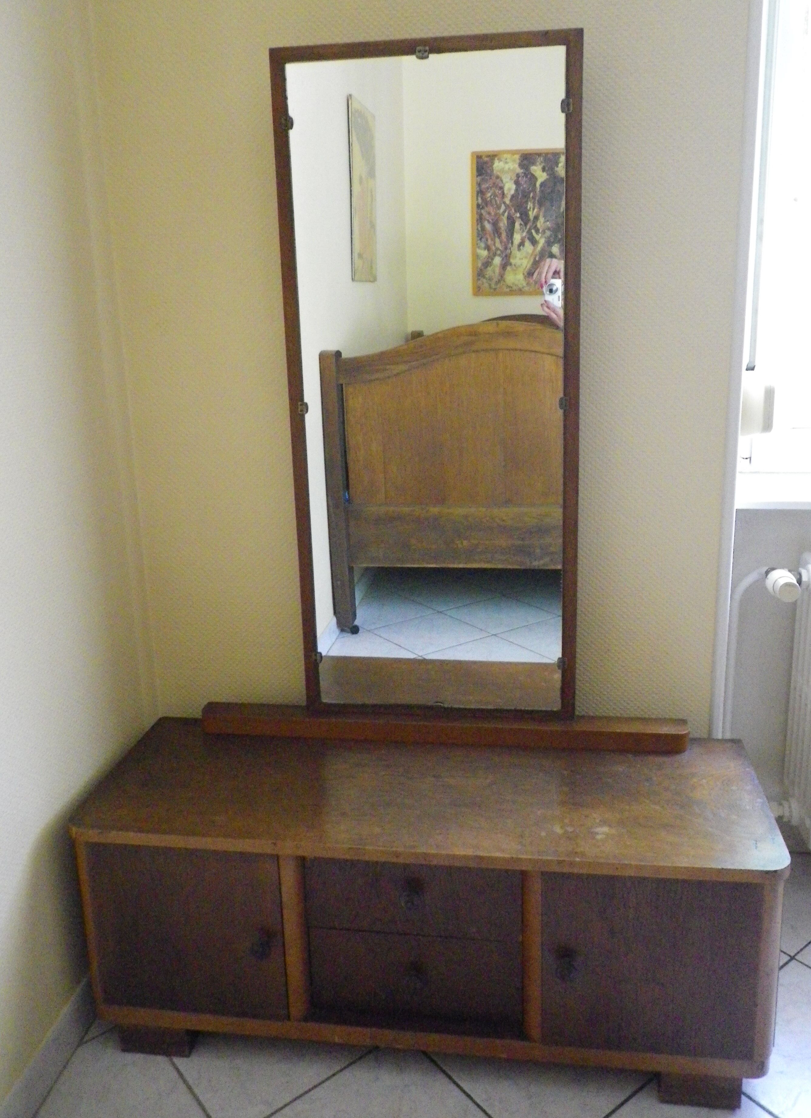 Art deco boat dressing table with large mirror 1940s