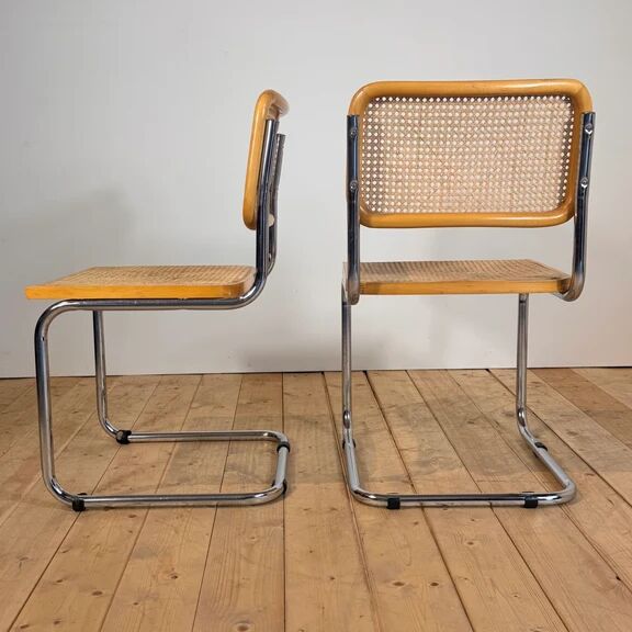 Chaises avec structure tubulaire chromée et cadre en rotin, Italie, années 1970