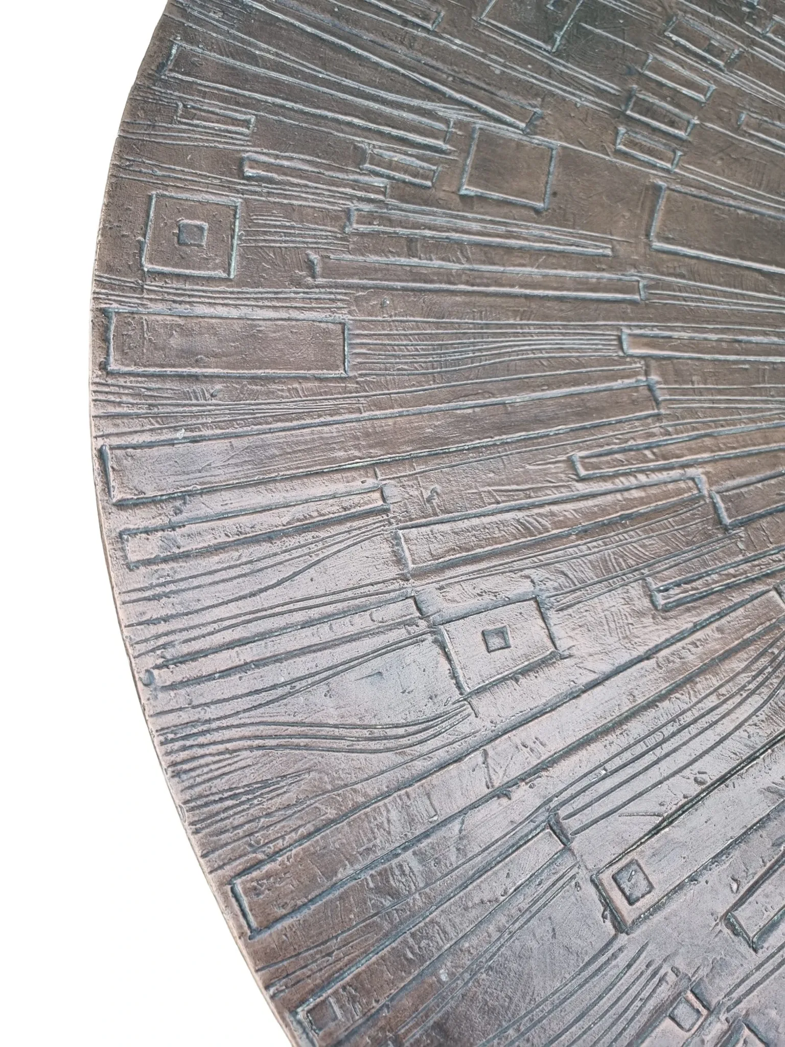 Brutalist wrought iron round coffee table with bronze-coloured top – 1970s