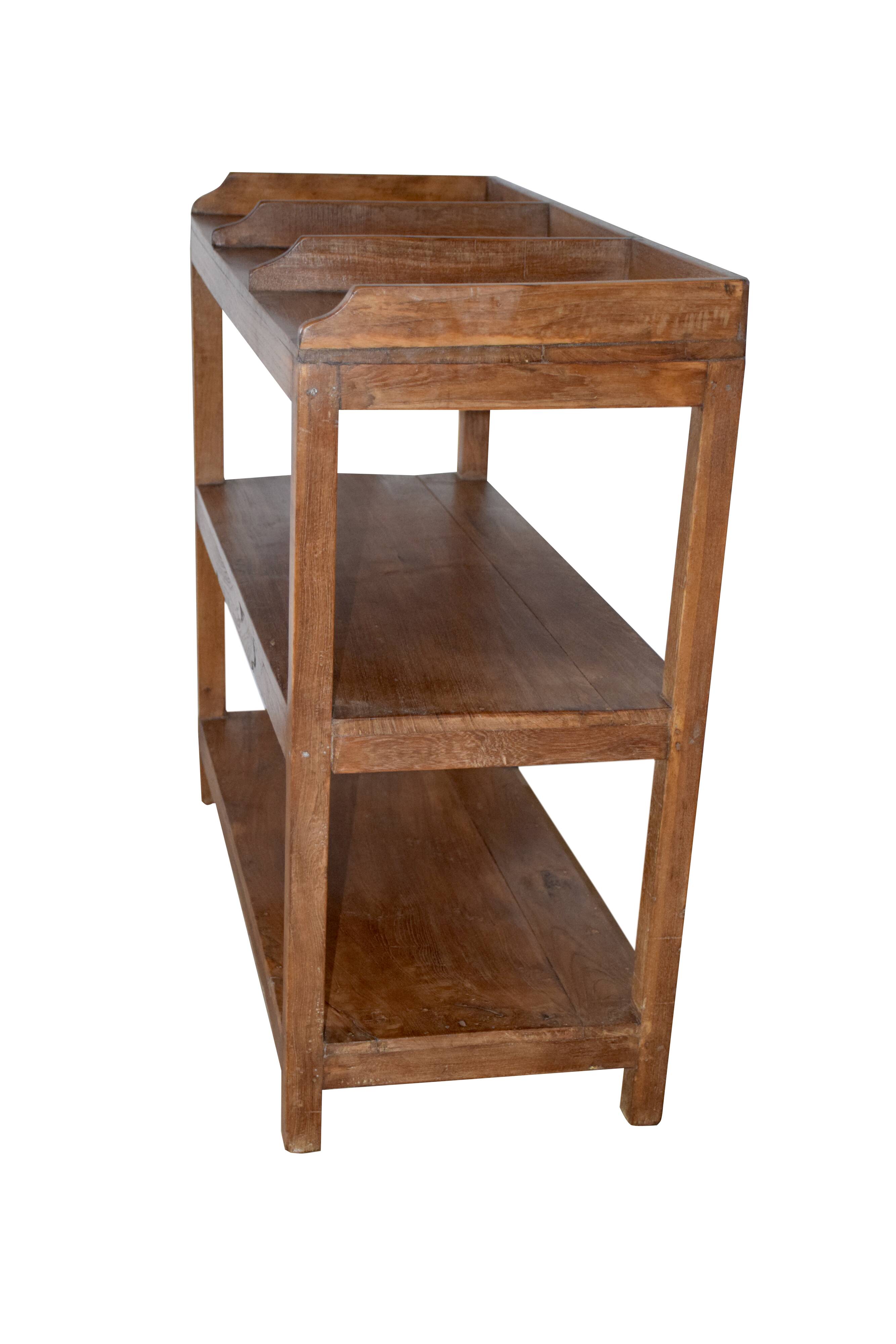 Three-level teak shelf