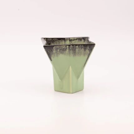 Vintage green ceramic vase with a square base - Belgium 704
