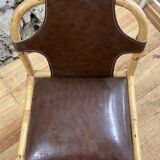 Vintage chair in rattan and bamboo and brown leather