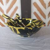 Vallauris salad bowl and serving utensils, signed Fase
