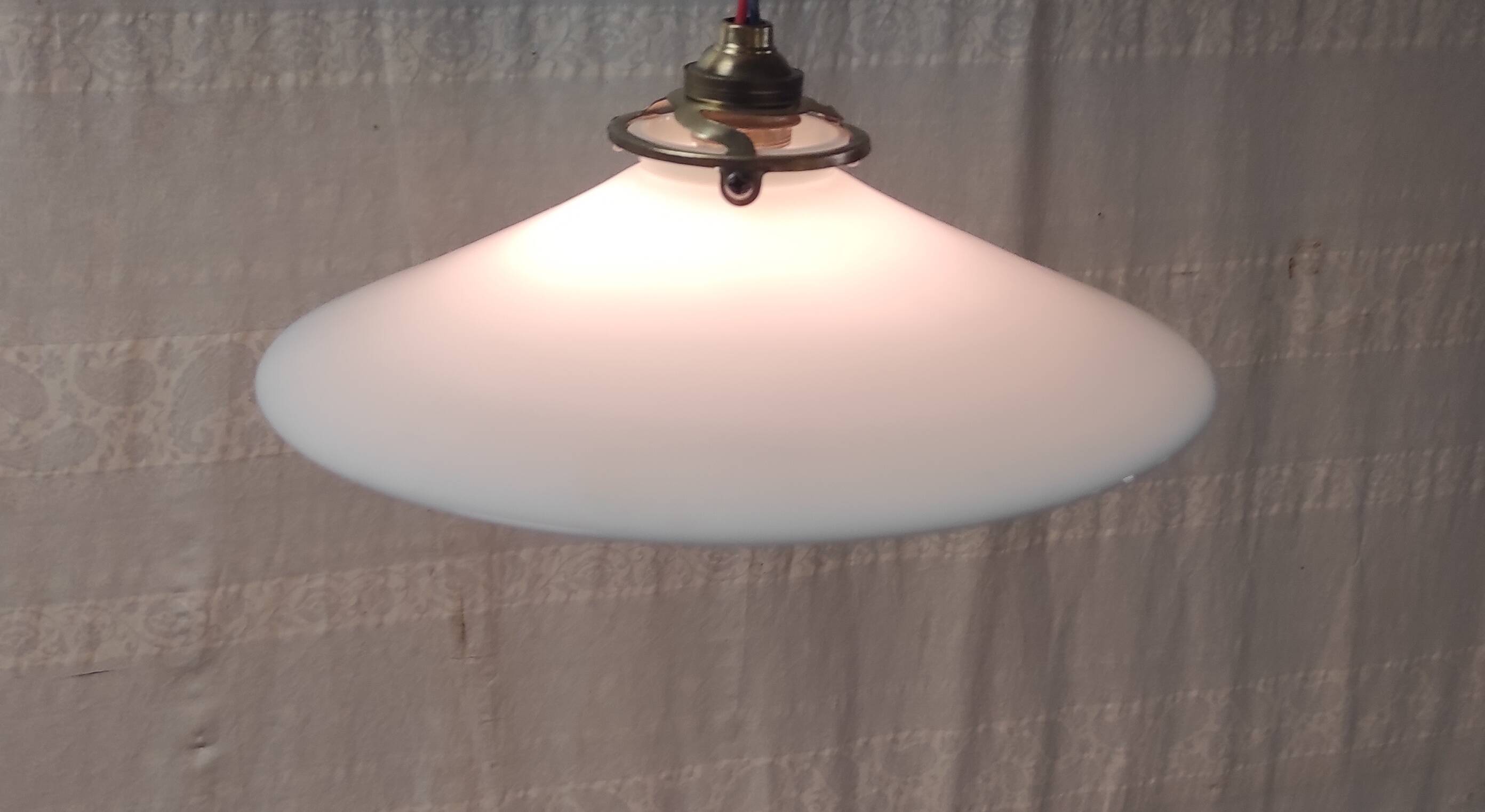 Opaline lampshade with brass claw, mid-20th century