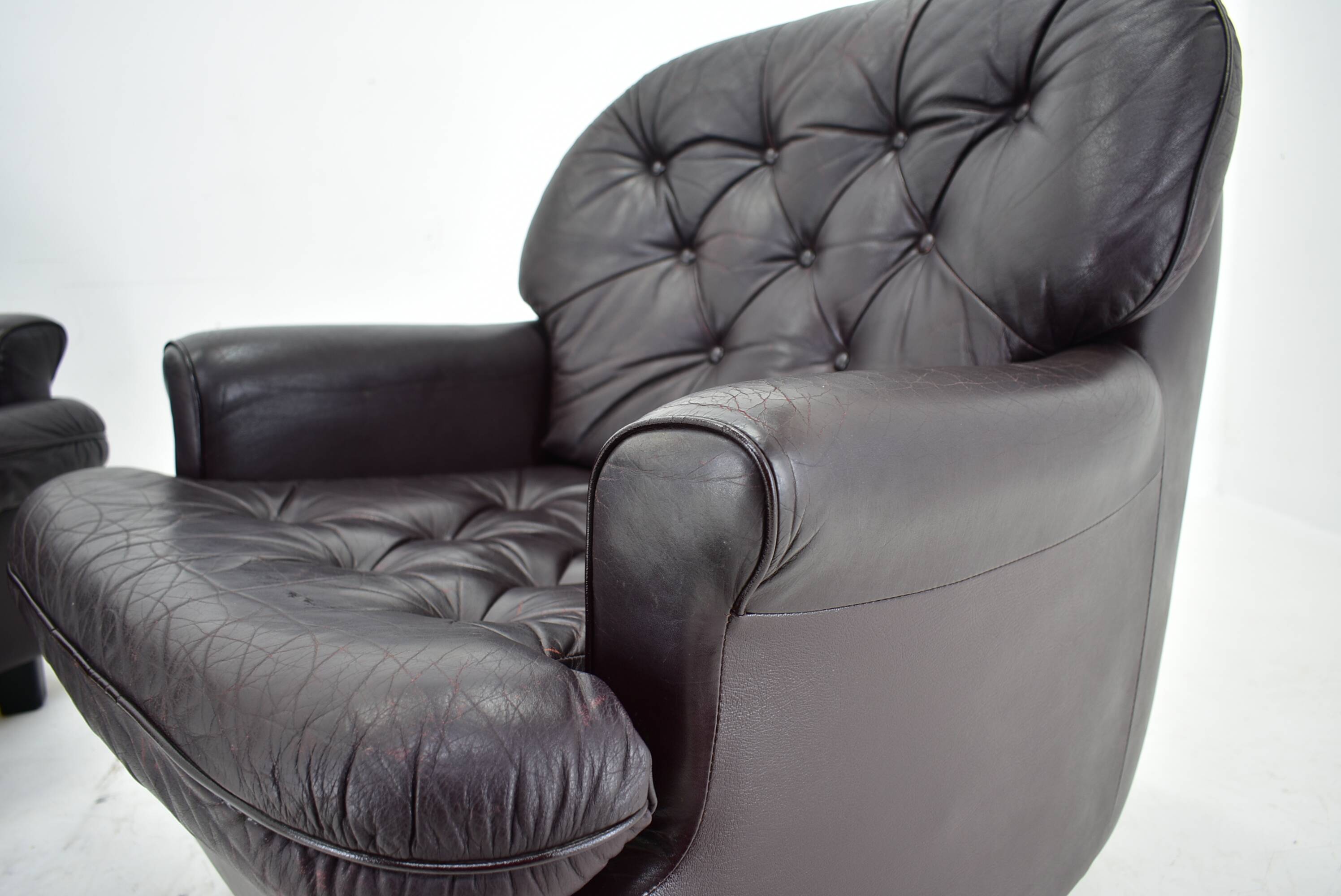 Design, Scandinavian, leather armchairs by Peem, 1970s, Finland