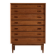 Restored teak chest of drawers with seven drawers.
