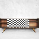 Mid-century modern scandinavian walnut sideboard with op-art pattern, 1960s