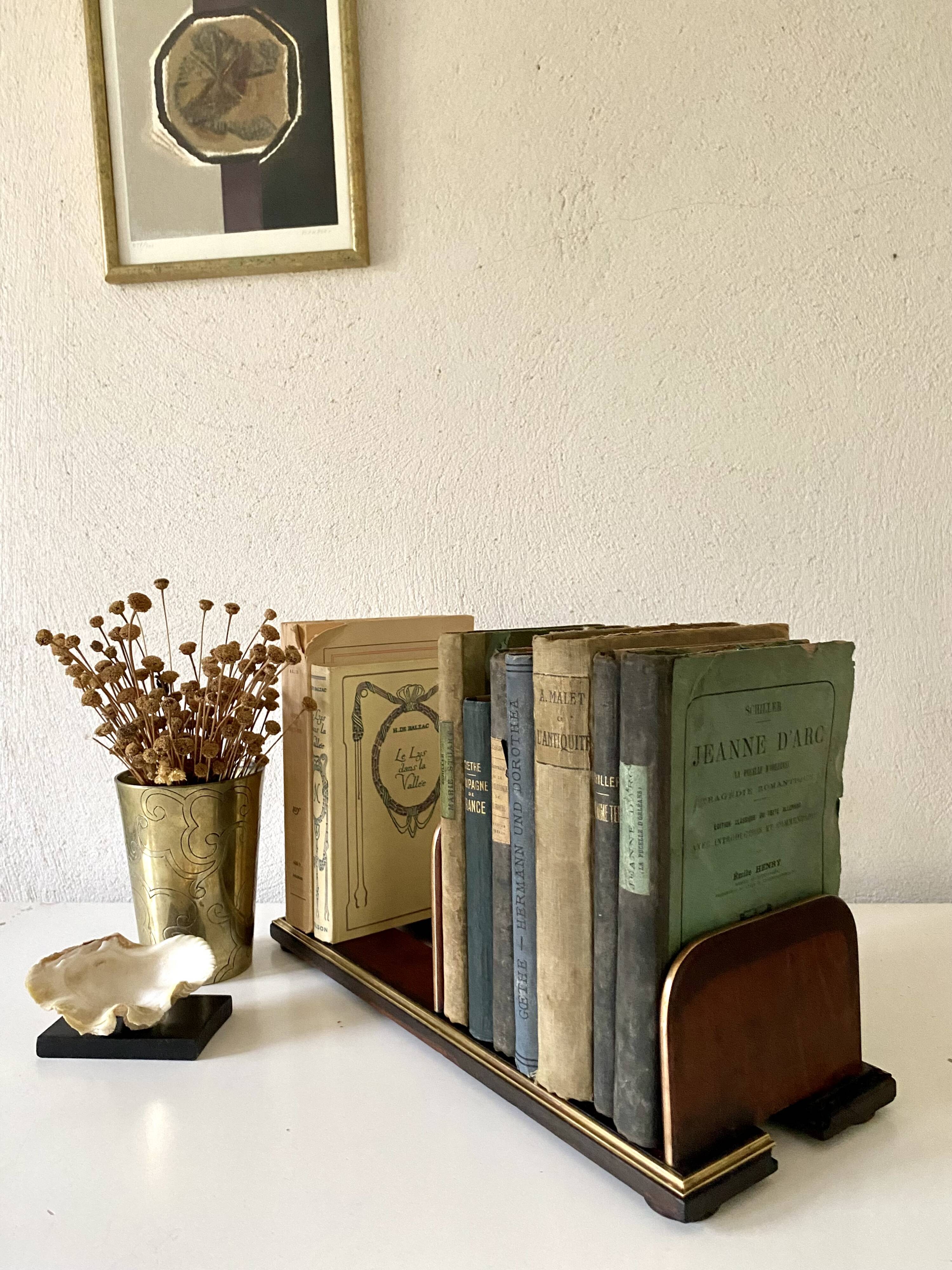 Adjustable bookend 1900 EM.Terquem, wood and brass