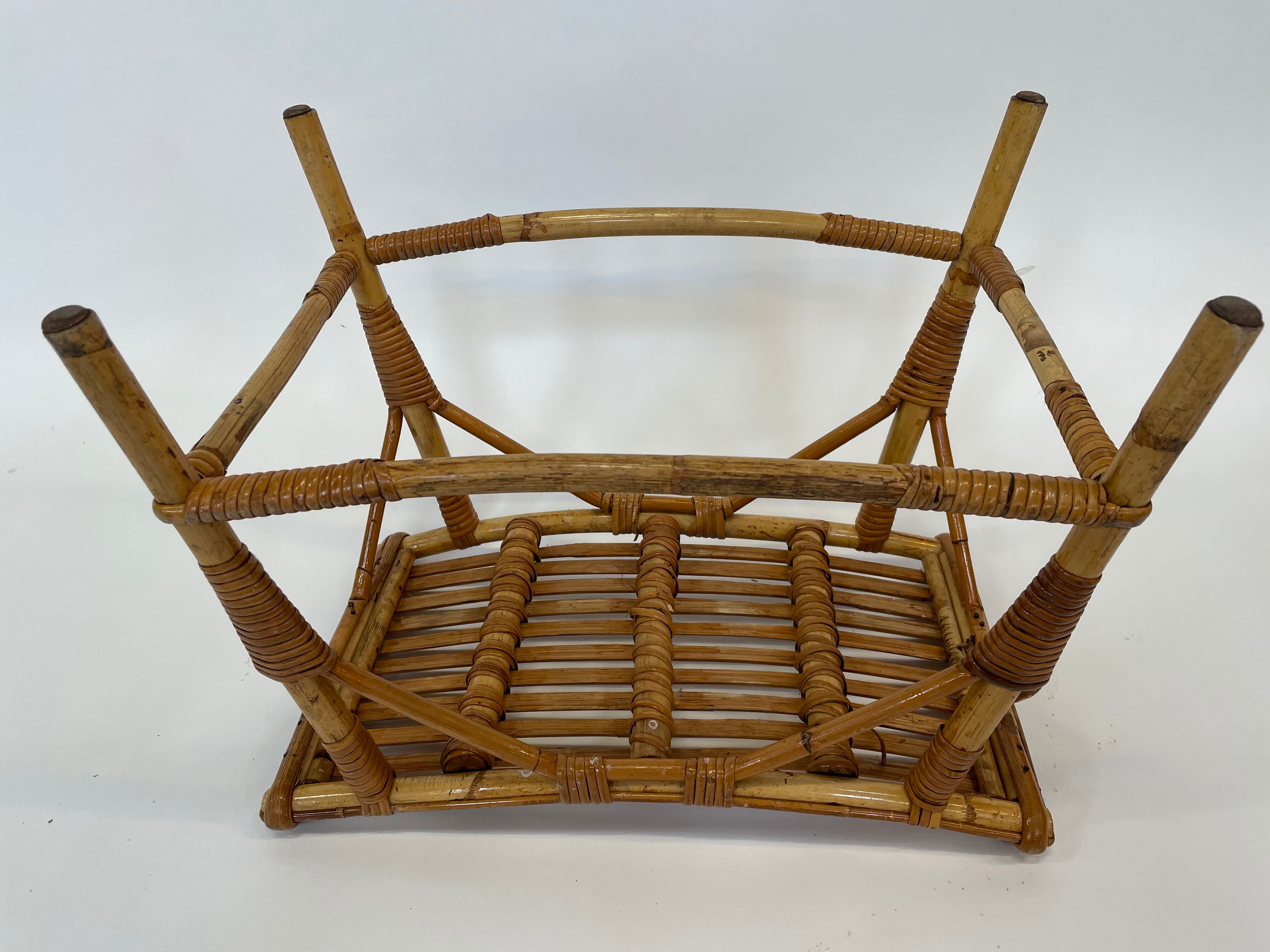Vintage rattan bamboo footstool stool 1960s