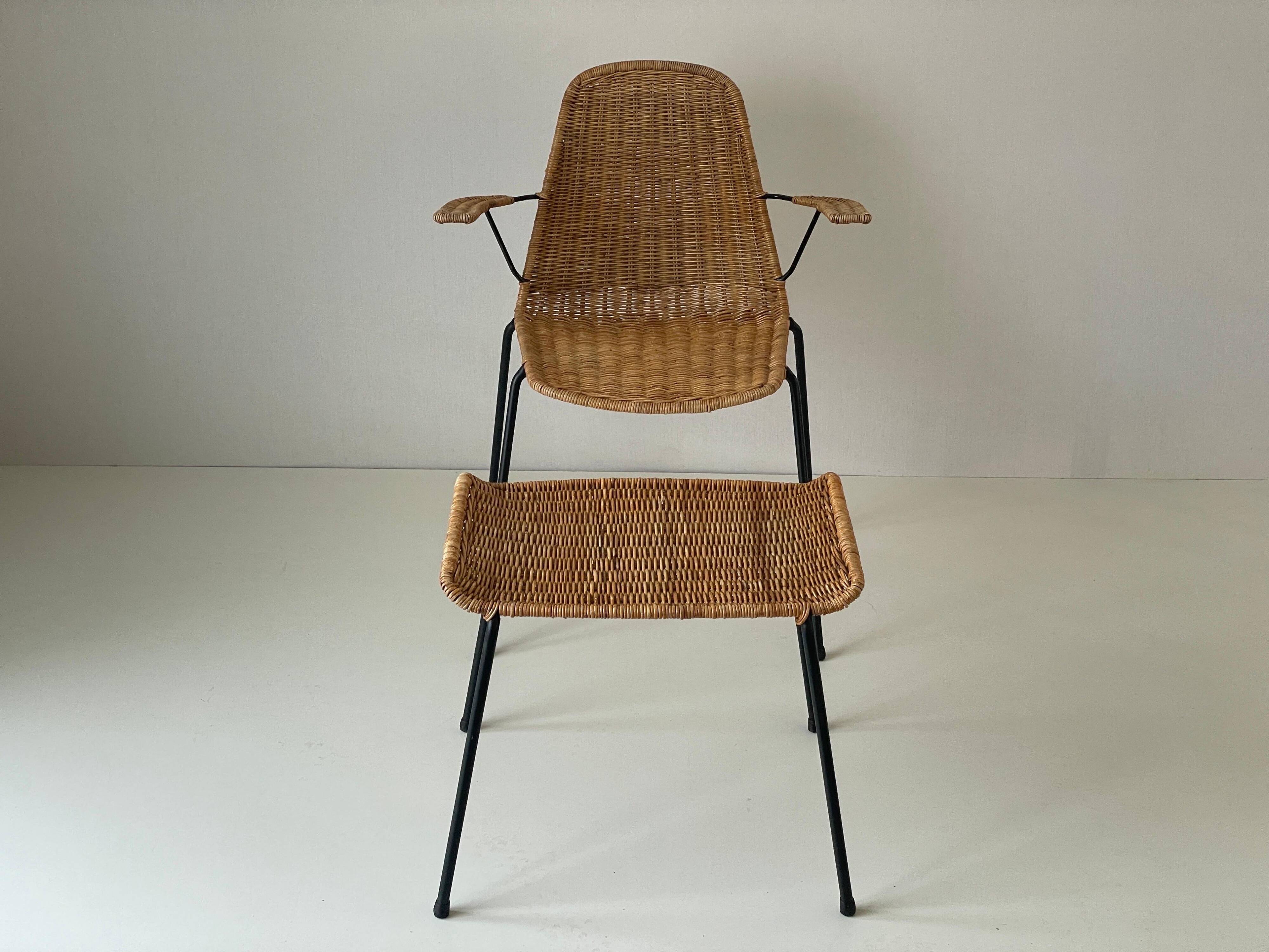 Wicker armchair and footrest, Germany, 1960s