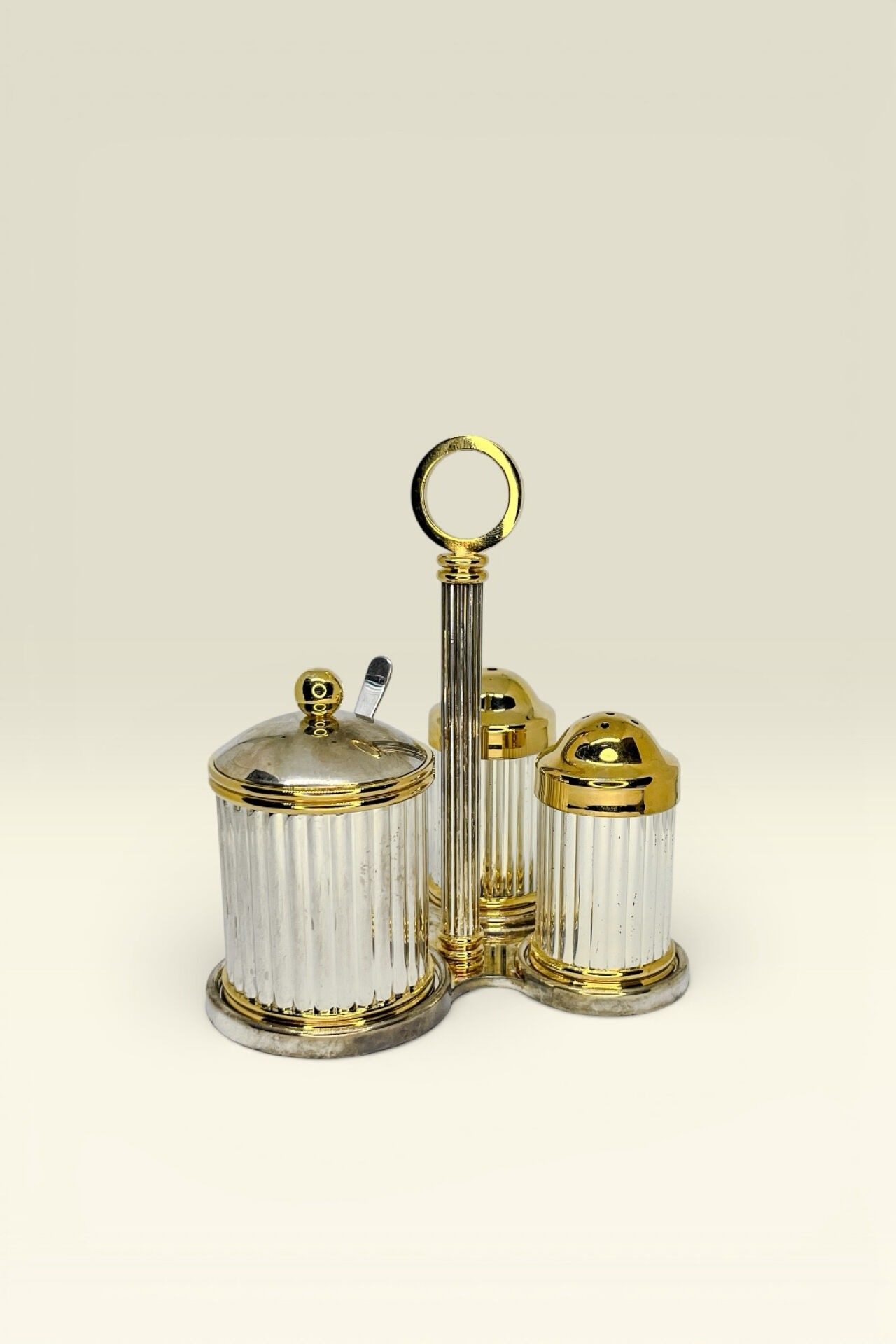 Elegant antique metal/brass condiment set