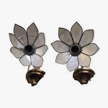 Pair of mother-of-pearl flower sconces
