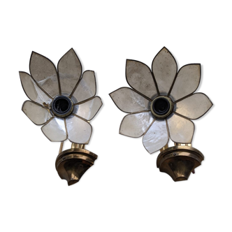 Pair of mother-of-pearl flower sconces