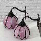 Pair of iron and glass wall lights