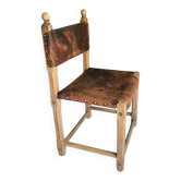 Chaise artisanale hongroise unique en chêne et cuir
