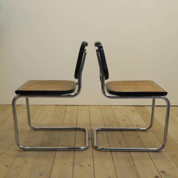 Set of 4 black rattan and metal chairs, Denmark 1960.
