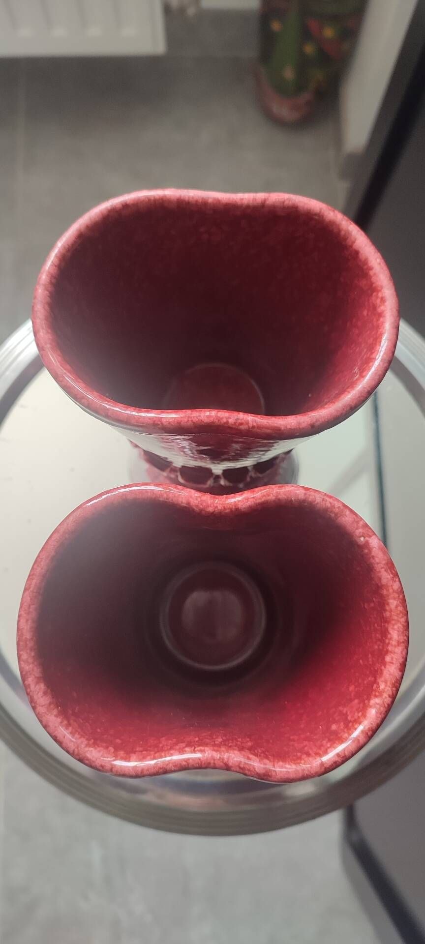Pair of Art Deco asymmetrical red oxblood ceramic vases