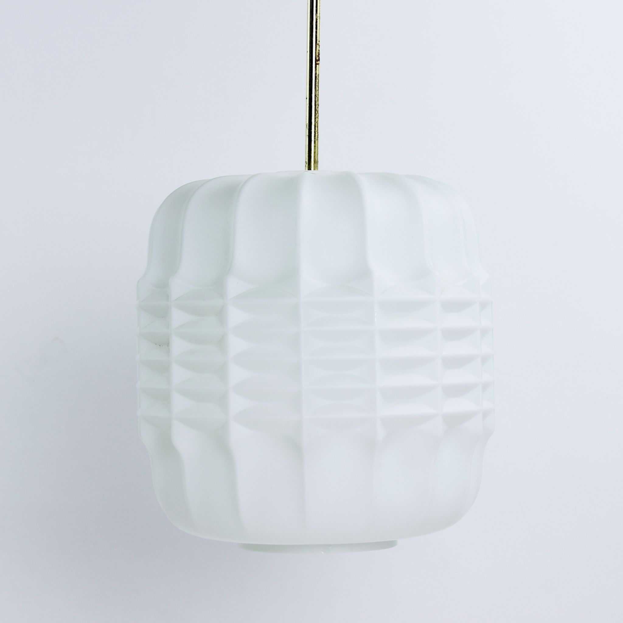 Midcentury Ceiling Pendant In White Glass And Brass, Czechoslovakia 1960s