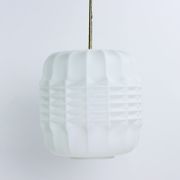 Midcentury Ceiling Pendant In White Glass And Brass, Czechoslovakia 1960s
